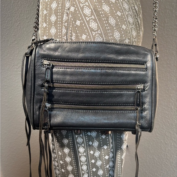 Rebecca Minkoff 3-Zip Front Leather Crossbody Bag Black Gunmetal - Picture 15 of 15